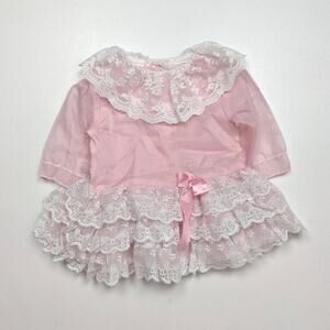 Vintage Dress Baby Girls Size 12m Pink Sheer Ruffle Party